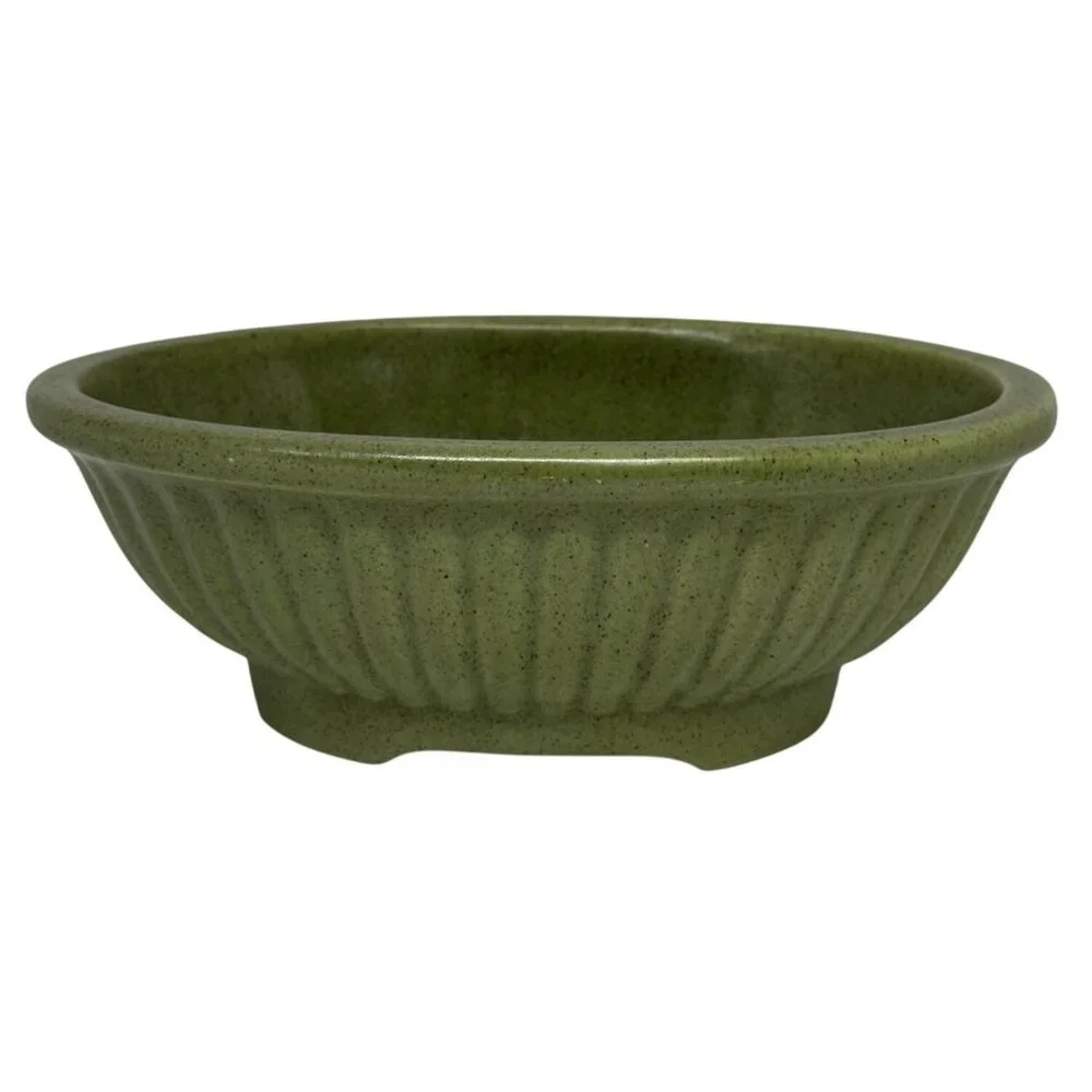 Vintage Haeger Pottery USA 3938-A Green Oval Ribbed Planter Bowl 8